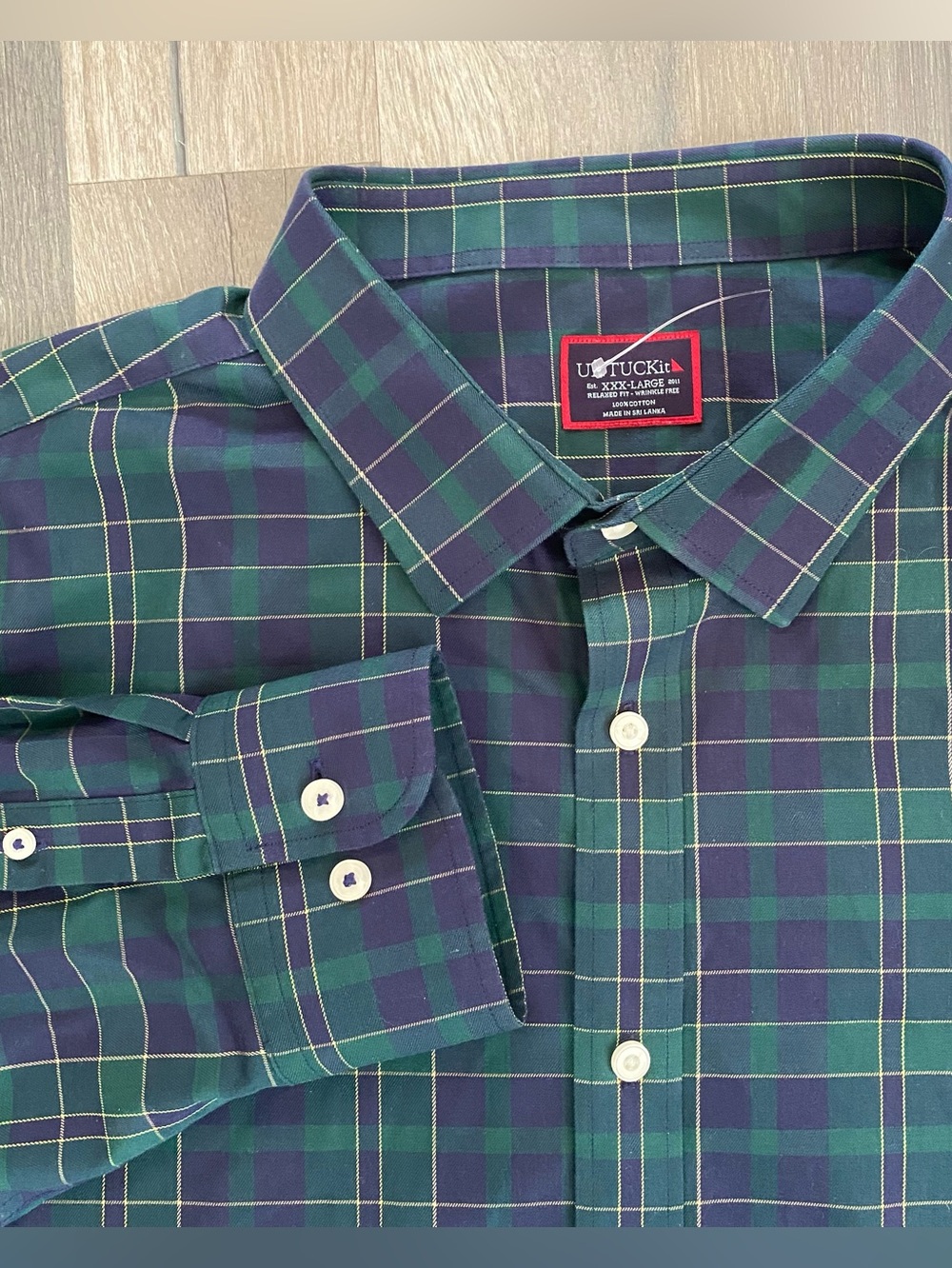 Untuckit Button Down Shirt Mens XXXL Navy Green Plaid Langon Wrinkle Free Cotton